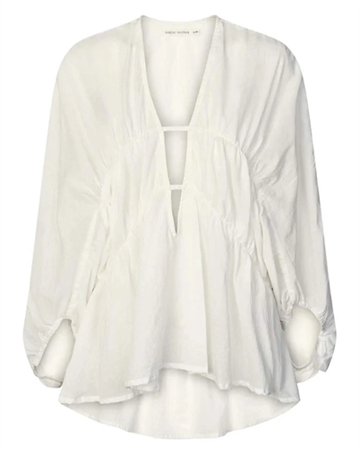 Corrie Cotton Voile Deep V-Neck Bluse - Rabens Saloner